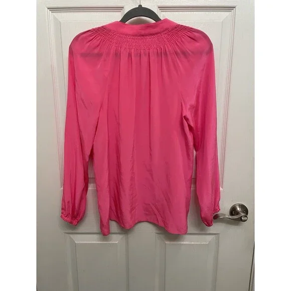 Lilly Pulitzer Size Small Elsa Top Hot Pink 100% Silk Smocked Blouse - Picture 5 of 5